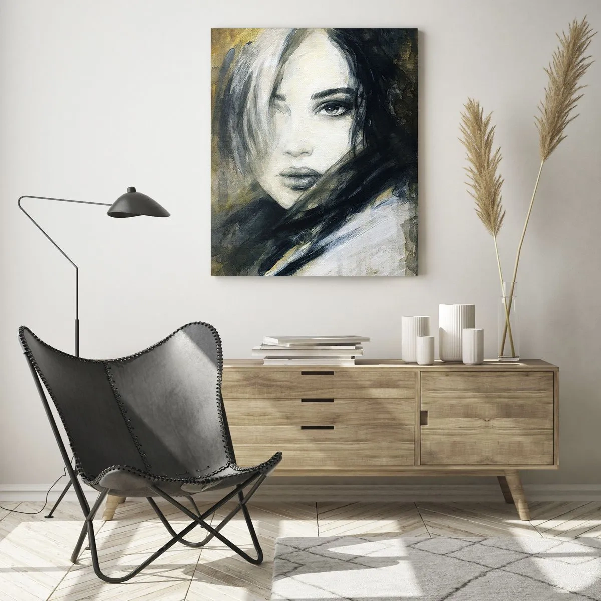 Glasbild - Bild auf glas - Porträt einer Frau im Aquarellstil - 50x70cm - unschuldiger oder sinnlicher? - Moderne Wanddekoration für Wohnzimmer und Schlafzimmer ARTTOR