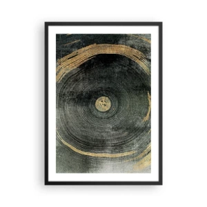 Poster in einem schwarzem Rahmen - Abstrakte Holzmaserung in Gold- und Schwarztönen - 50x70cm - Veränderung und Beständigkeit - Moderne Wanddekoration für Wohnzimmer und Schlafzimmer ARTTOR