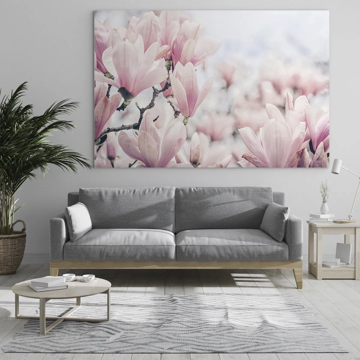 Glasbild - Bild auf glas - Zart rosa Magnolien auf hellem Untergrund - 70x50cm - Das Ideal der Subtilität - Moderne Wanddekoration für Wohnzimmer und Schlafzimmer ARTTOR