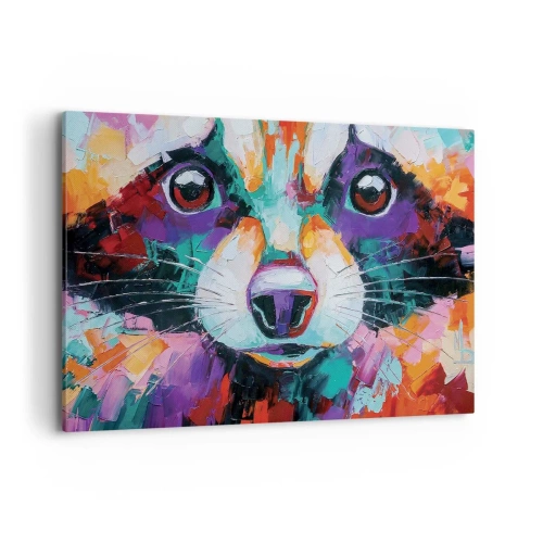 Bild auf Leinwand - Leinwandbild - Ein farbenfrohes Porträt eines Waschbären im Stil der expressiven Malerei. - 120x80cm - Nur gute Emotionen - Moderne Wanddekoration für Wohnzimmer und Schlafzimmer ARTTOR
