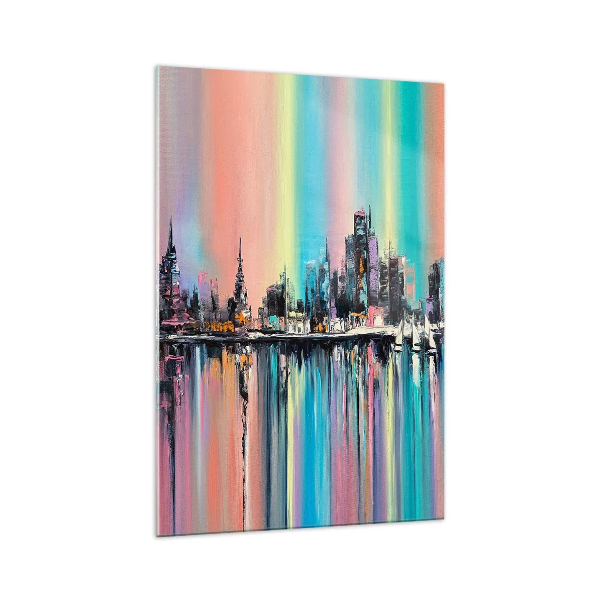 Glasbild - Bild auf glas - Buntes Stadtbild mit Spiegelung auf dem Wasser - 70x100cm - Um das Licht der Nacht herunterzufallen - Moderne Wanddekoration für Wohnzimmer und Schlafzimmer ARTTOR