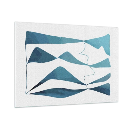 Glasbild - Bild auf glas - Türkisfarbene Wellen und Formen auf weißem Hintergrund - 100x70cm - Abstraktion: türkisfarbene Verbindung - Moderne Wanddekoration für Wohnzimmer und Schlafzimmer ARTTOR