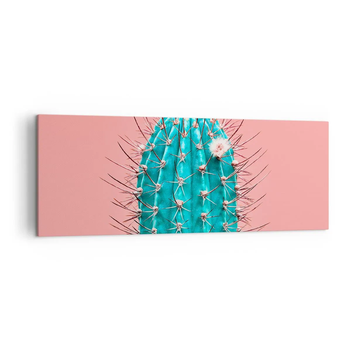 Bild auf Leinwand - Leinwandbild - Eine künstlerische Interpretation eines Kaktus auf rosa Hintergrund - 140x50cm - Schau einfach hin - Moderne Wanddekoration für Wohnzimmer und Schlafzimmer ARTTOR