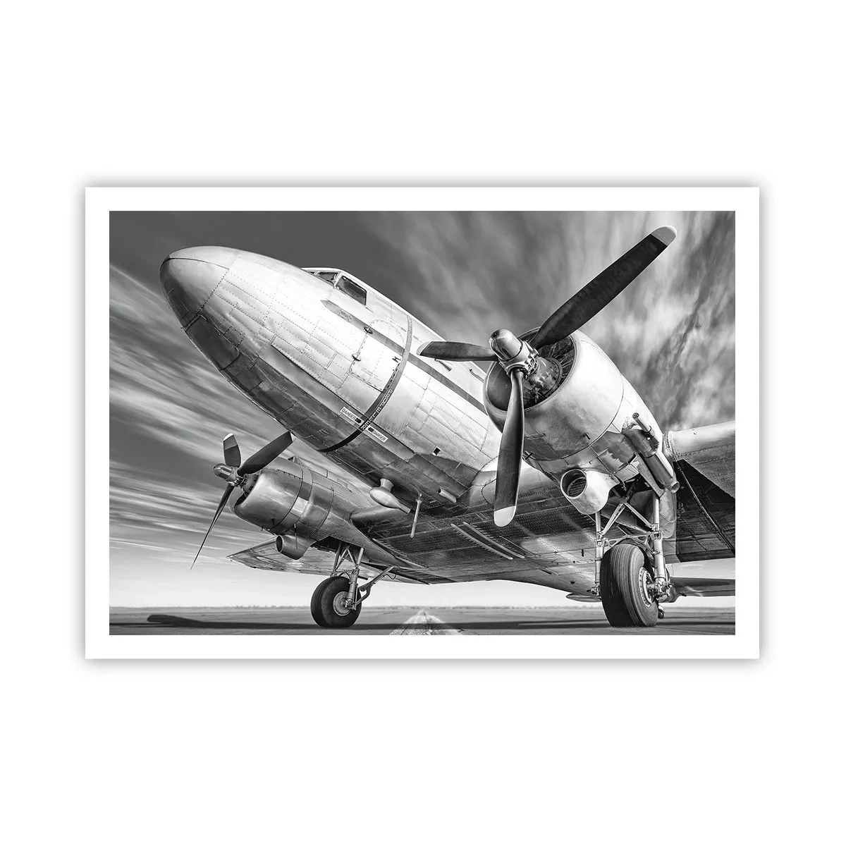 Poster - Ein Schwarzweißbild eines klassischen Flugzeugs mit sichtbaren Strukturdetails. - 100x70cm - Immer flugbereit - Moderne Wanddekoration für Wohnzimmer und Schlafzimmer ARTTOR