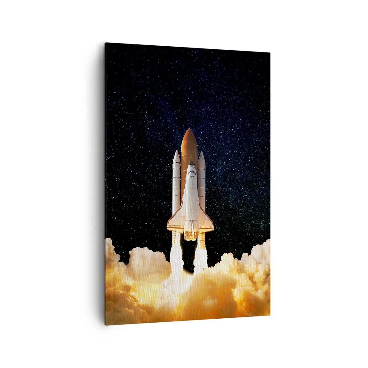 Bild auf Leinwand - Leinwandbild - Eine Weltraumrakete hebt vor dem Sternenhimmel ab - 80x120cm - Ad Astra! - Moderne Wanddekoration für Wohnzimmer und Schlafzimmer ARTTOR