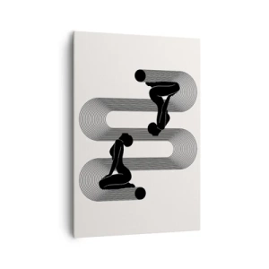 Bild auf Leinwand - Leinwandbild - Schwarze Silhouetten mit geometrischen Linien auf hellem Hintergrund - 70x100cm - Sinnliche Symmetrie - Moderne Wanddekoration für Wohnzimmer und Schlafzimmer ARTTOR