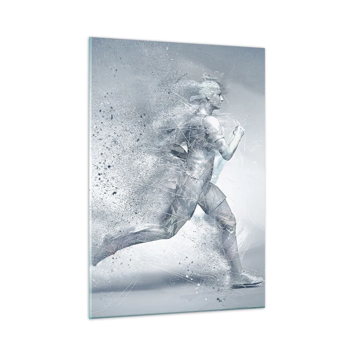 Glasbild - Bild auf glas - Silhouette einer laufenden Figur in abstrakter Form - 50x70cm - Kristallklare Energie - Moderne Wanddekoration für Wohnzimmer und Schlafzimmer ARTTOR