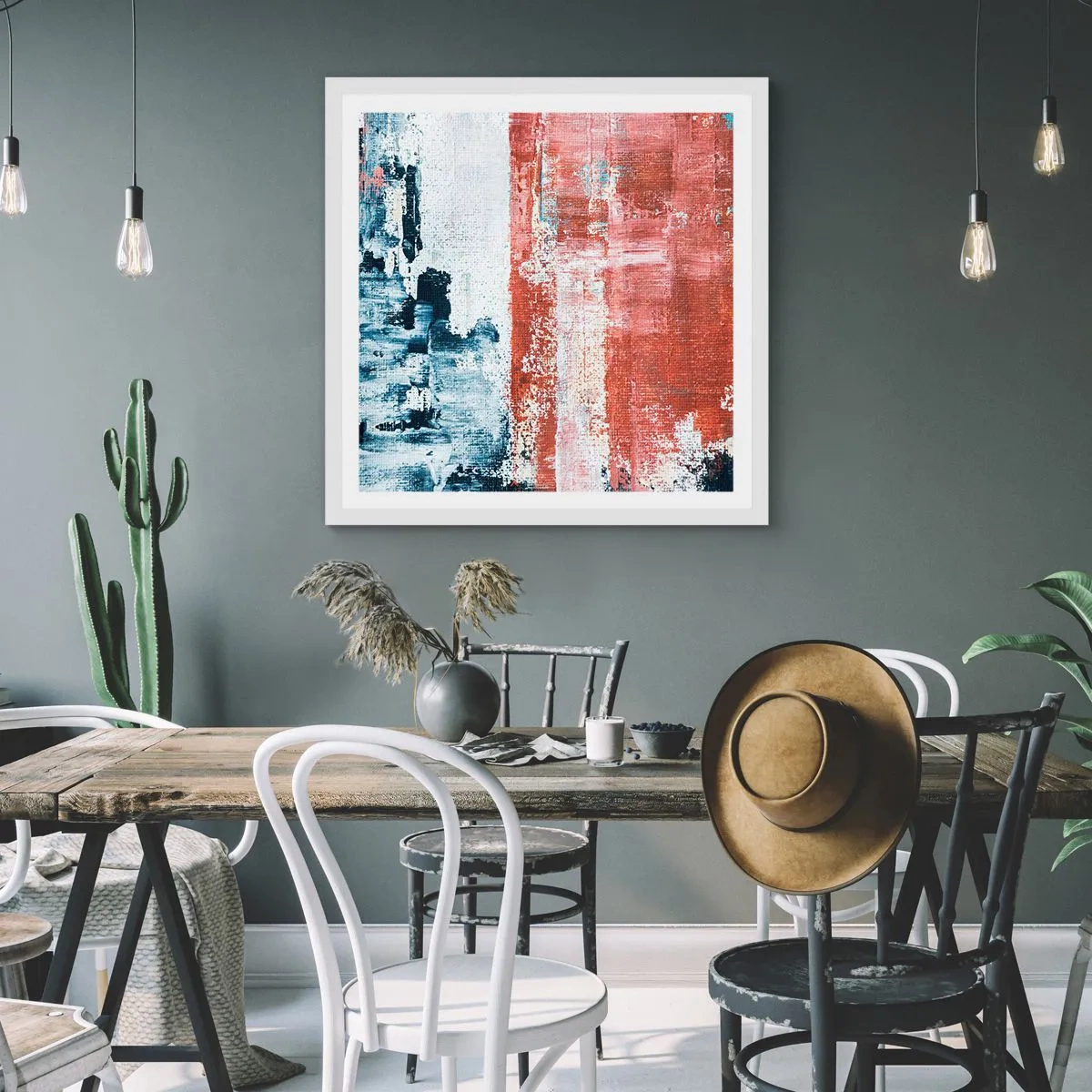 Poster in einem weißen Rahmen - Fünfzig-Fünfzig abstrakt - 60x60 cm