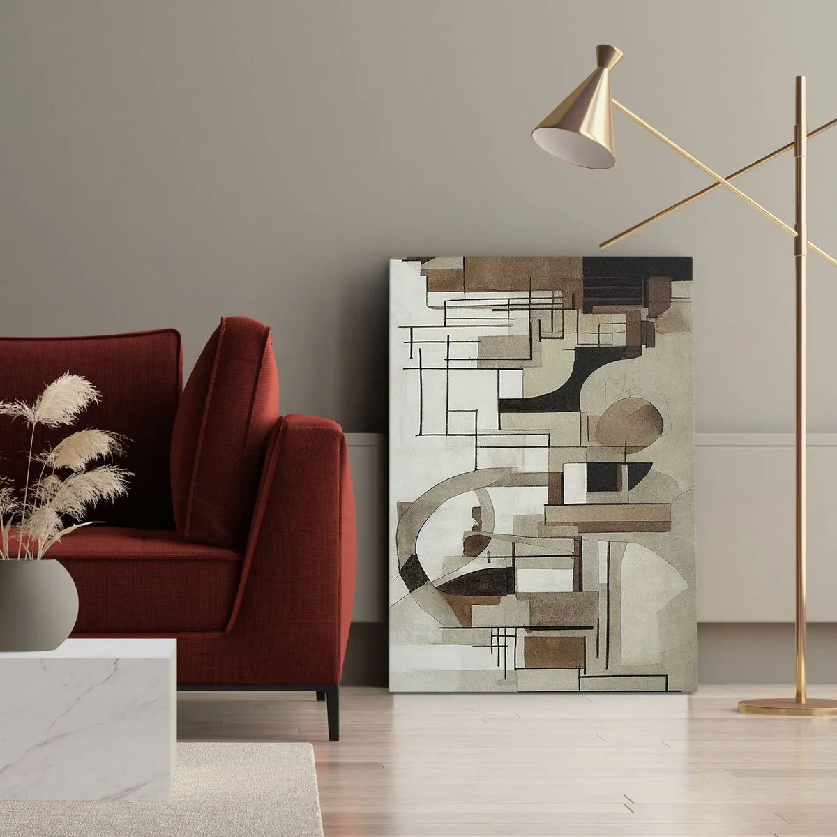 Bild auf Leinwand - Leinwandbild - Architektonische Abstraktion in Beige und Braun - 50x70cm - Stadtbild 2.0 - Moderne Wanddekoration für Wohnzimmer und Schlafzimmer ARTTOR