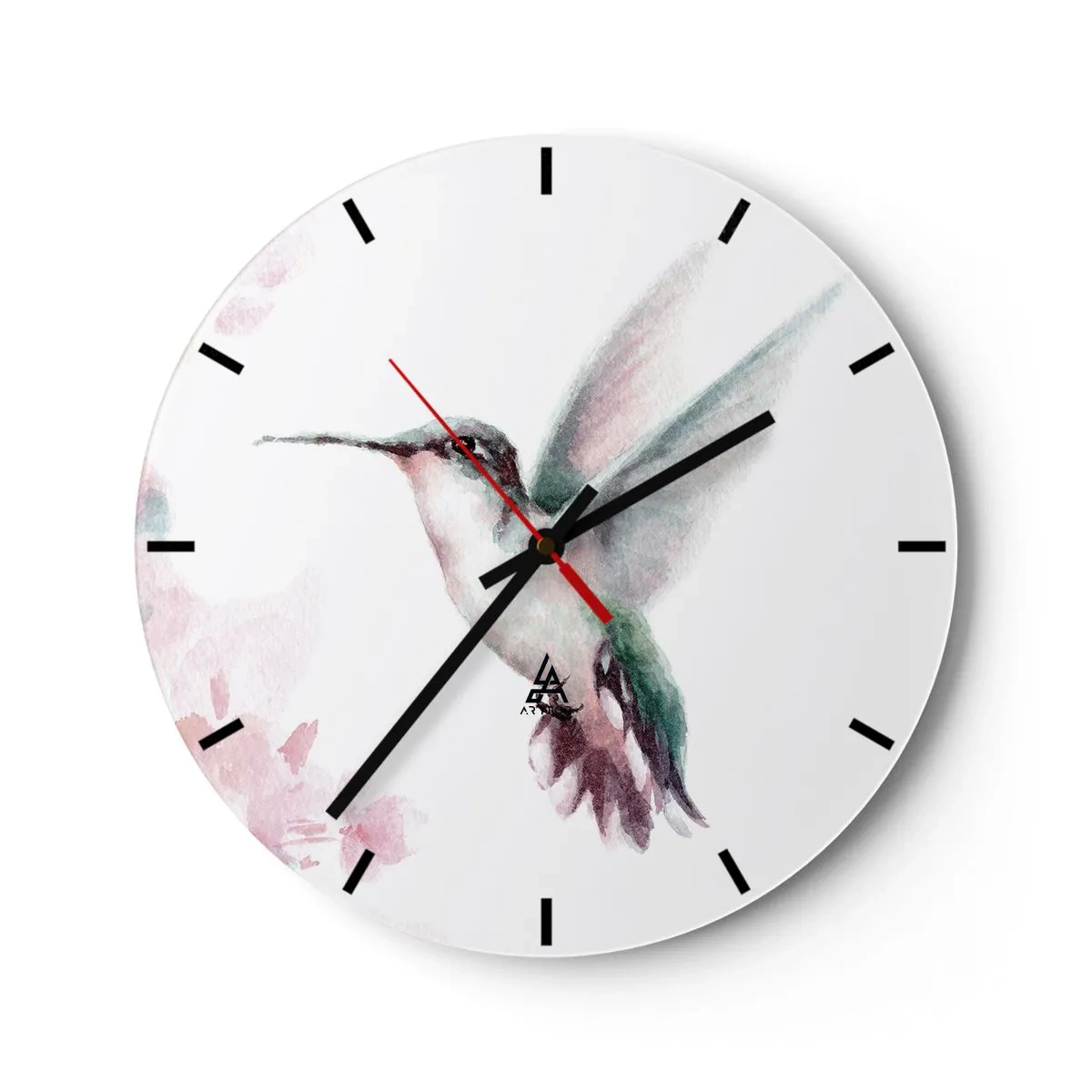 Wanduhr - Glasuhr - Ein zartes Aquarell eines Kolibris im Flug - 30x30cm - Im Flattern gehalten - Moderne Wanddekoration für Wohnzimmer, Küche und Schlafzimmer ARTTOR
