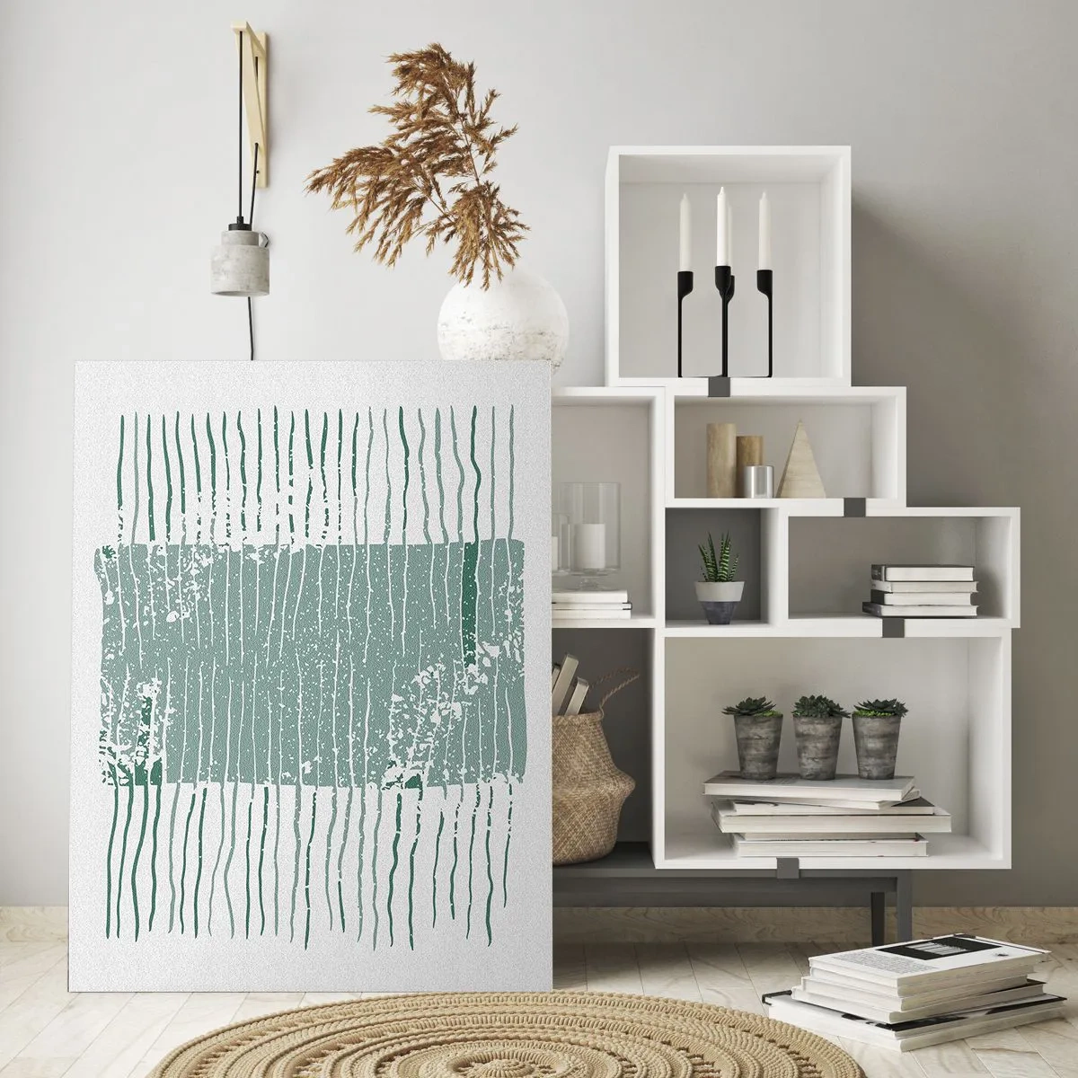 Glasbild - Bild auf glas - Geometrisches Muster in Meeresgrün- und Weißtönen - 80x120cm - Marine Abstraktion - Moderne Wanddekoration für Wohnzimmer und Schlafzimmer ARTTOR