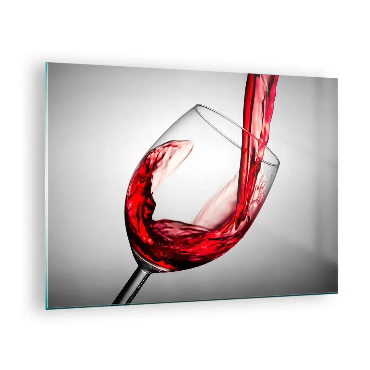 Glasbild - Bild auf glas - Rotwein wird vor hellem Hintergrund in ein Glas gegossen - 70x50cm - Farbe – Bewegung – Klang - Moderne Wanddekoration für Wohnzimmer und Schlafzimmer ARTTOR