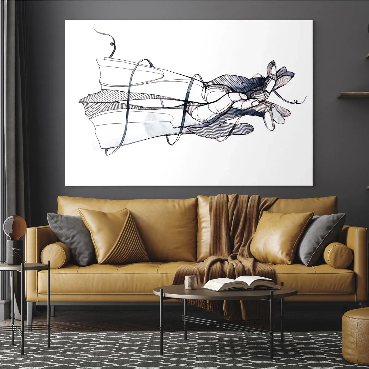 Glasbild - Bild auf glas - Künstlerische Darstellung einer Hand, die eine Blume hält - 70x50cm - Touch-Studie - Moderne Wanddekoration für Wohnzimmer und Schlafzimmer ARTTOR