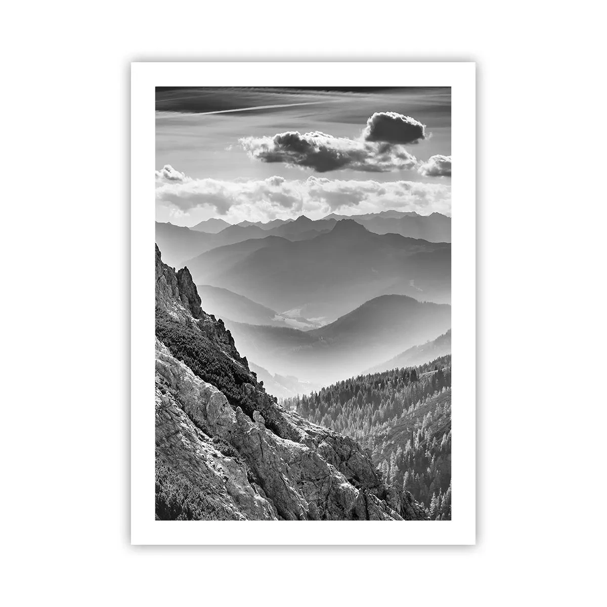 Poster - Berglandschaft mit Wolken am Horizont - 50x70cm - Bis zum Horizont - Moderne Wanddekoration für Wohnzimmer und Schlafzimmer ARTTOR