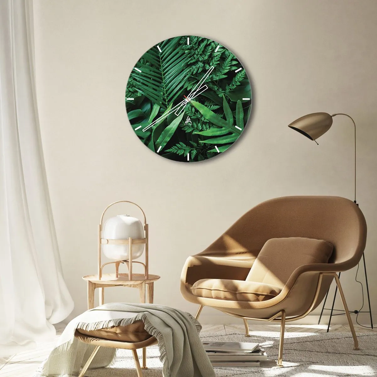 Wanduhr - Glasuhr - Tropisch grüne Blätter schaffen eine dichte, natürliche Komposition - 30x30cm - Eingebettet ins Grüne - Moderne Wanddekoration für Wohnzimmer, Küche und Schlafzimmer ARTTOR