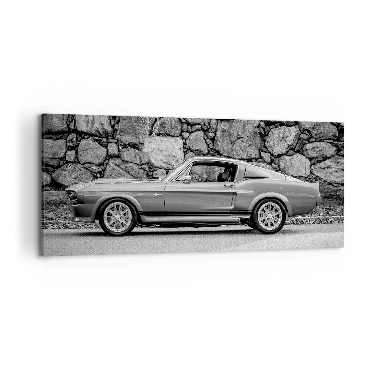 Bild auf Leinwand - Leinwandbild - Schwarz-Weiß-Foto eines Oldtimers - 120x50cm - Die Legende der 1960er - Moderne Wanddekoration für Wohnzimmer und Schlafzimmer ARTTOR