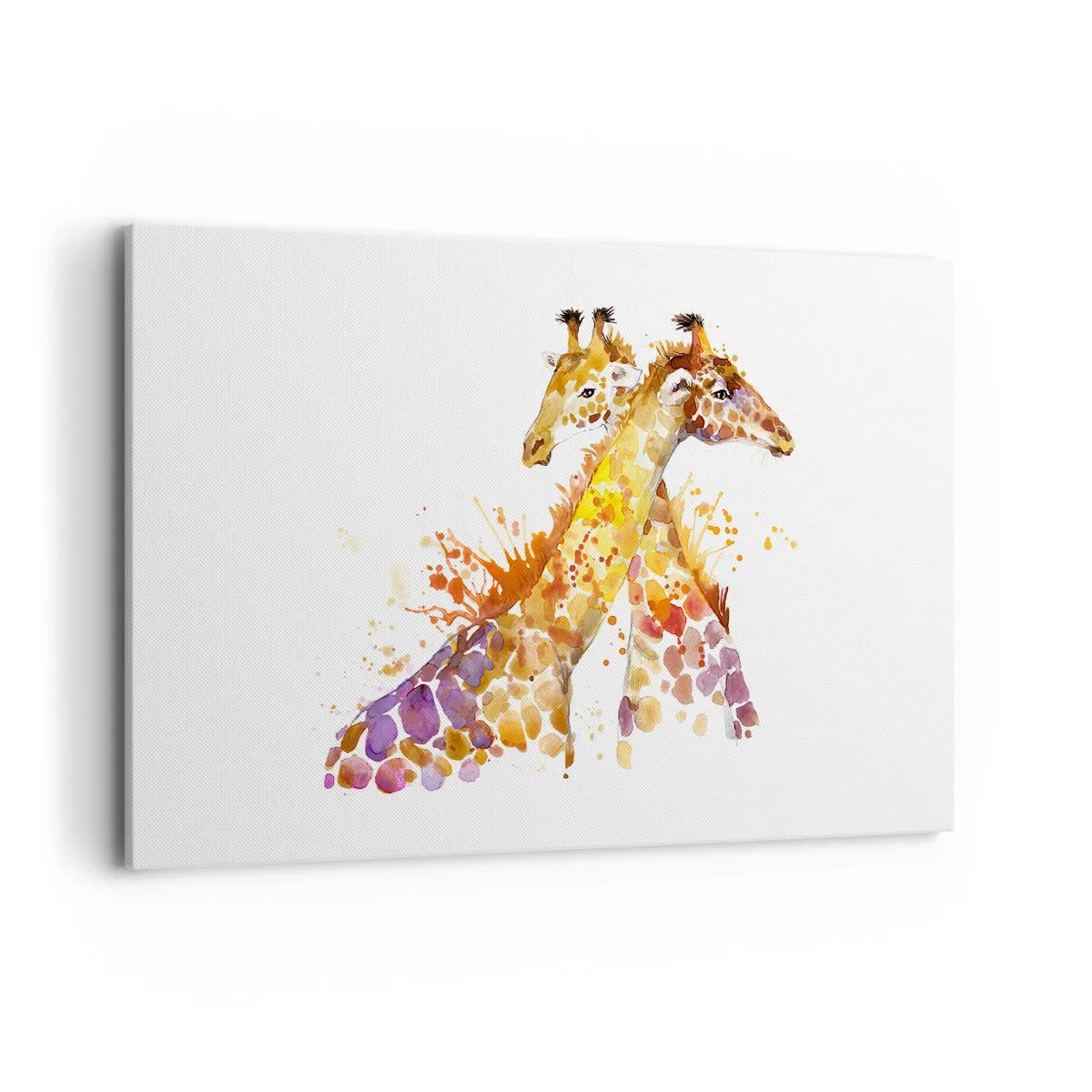 Bild auf Leinwand - Leinwandbild - Aquarell Giraffen in bunten Farbtönen - 120x80cm - Ist es Freundschaft oder ist es Baby? - Moderne Wanddekoration für Wohnzimmer und Schlafzimmer ARTTOR