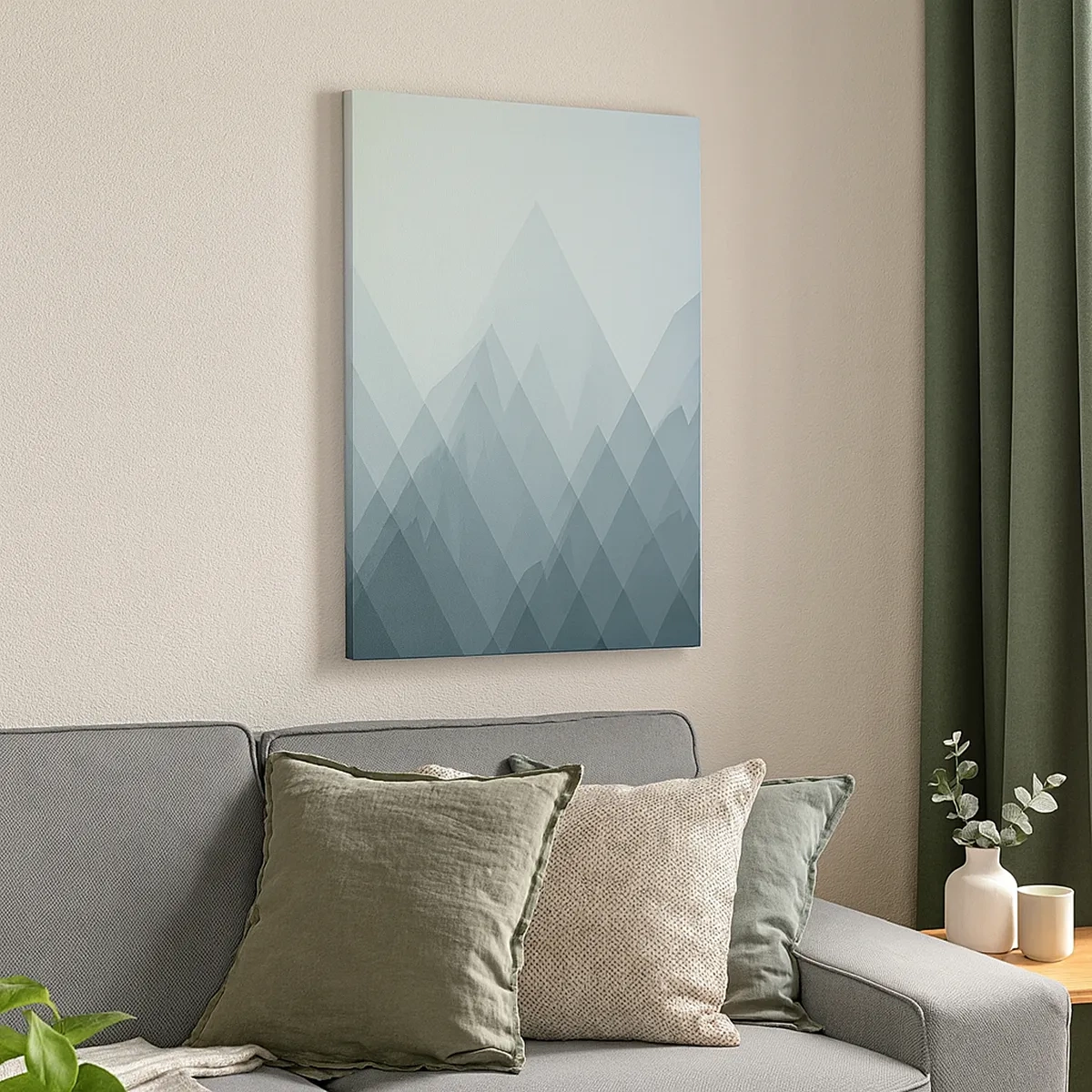 Bild auf Leinwand - Leinwandbild - Minimalistische Berggrafiken in Blautönen - 50x70cm - Groß größer am größten - Moderne Wanddekoration für Wohnzimmer und Schlafzimmer ARTTOR