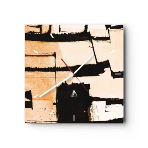 Wanduhr - Glasuhr - Geometrische Muster in Braun- und Beigetönen - 30x30cm - Also doch Ordnung - Moderne Wanddekoration für Wohnzimmer und Schlafzimmer ARTTOR