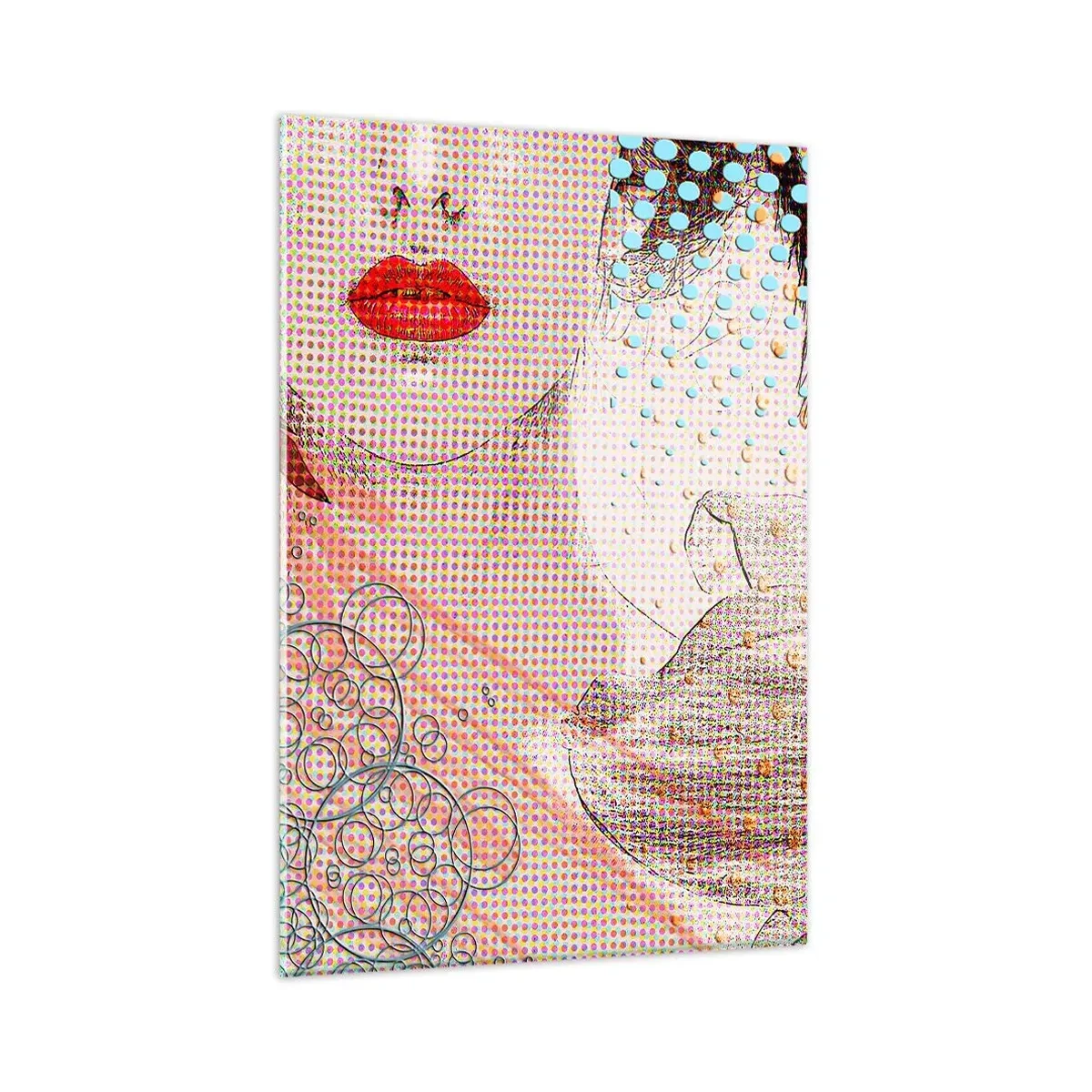 Glasbild - Bild auf glas - Abstraktes Kunstwerk mit Mund- und Orchideenmotiv - 80x120cm - Comic-Heldin - Moderne Wanddekoration für Wohnzimmer und Schlafzimmer ARTTOR
