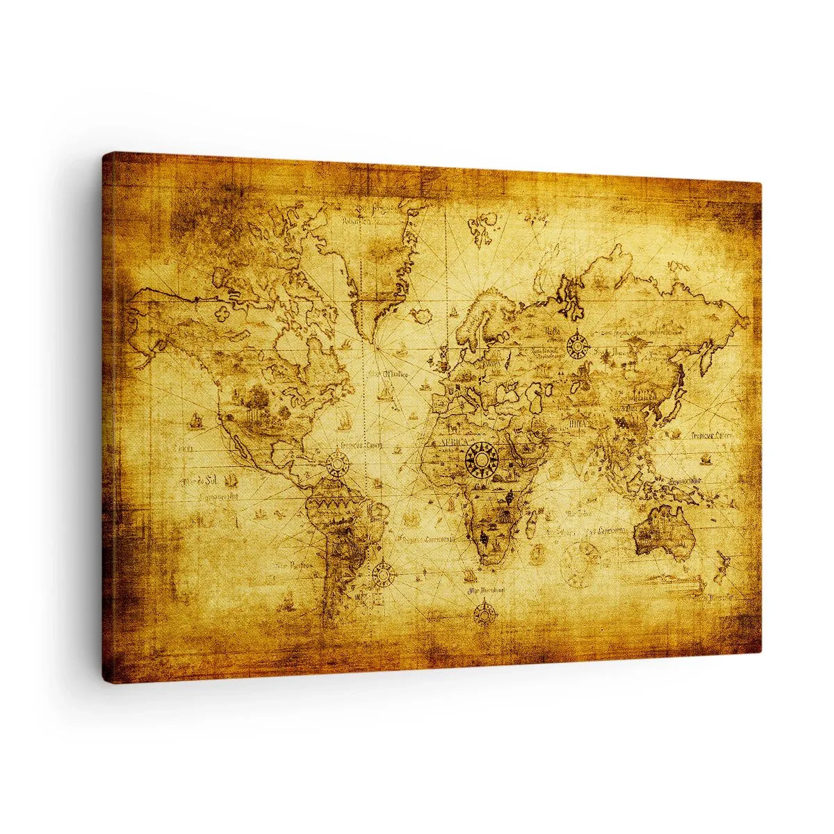 Bild auf Leinwand - Leinwandbild - Antike Vintage-Weltkarte - 70x50cm - Diese Welt ist seltsam - Moderne Wanddekoration für Wohnzimmer und Schlafzimmer ARTTOR