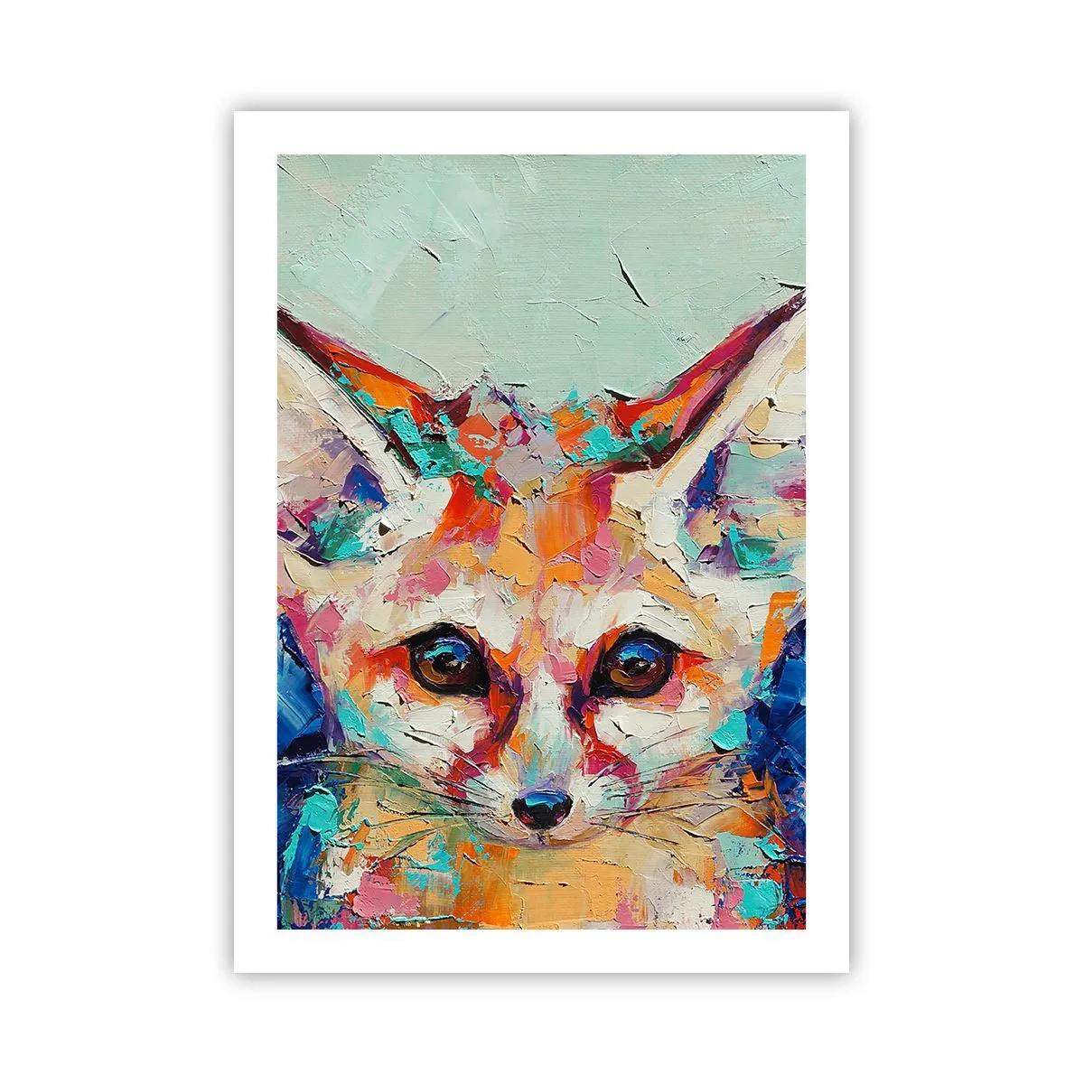 Poster - Ein farbenfrohes abstraktes Porträt eines Fuchses mit ausdrucksstarkem Blick. - 50x70cm - Bist du bereit für mich? - Moderne Wanddekoration für Wohnzimmer und Schlafzimmer ARTTOR