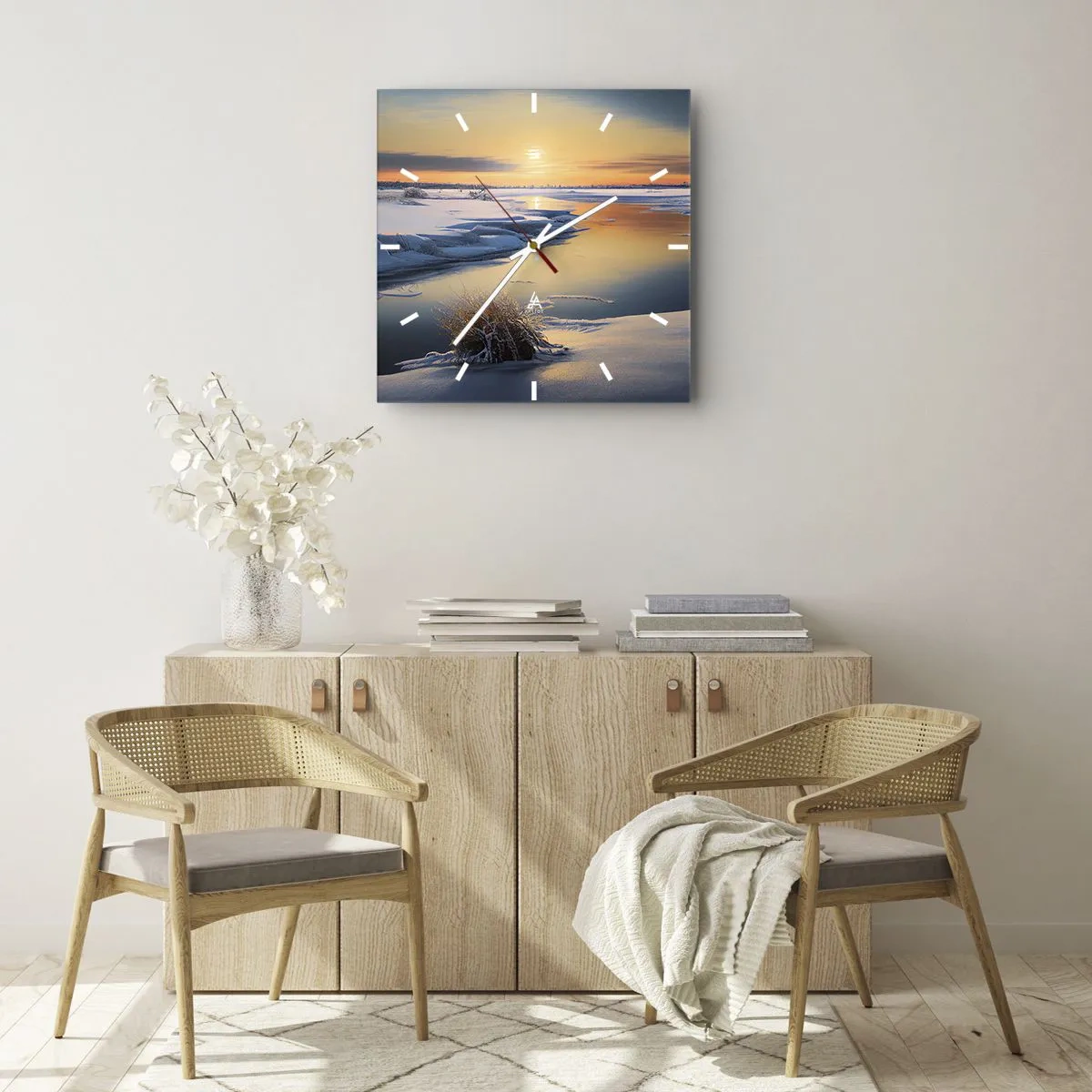 Wanduhr - Glasuhr - Wintersonnenuntergang - 30x30 cm