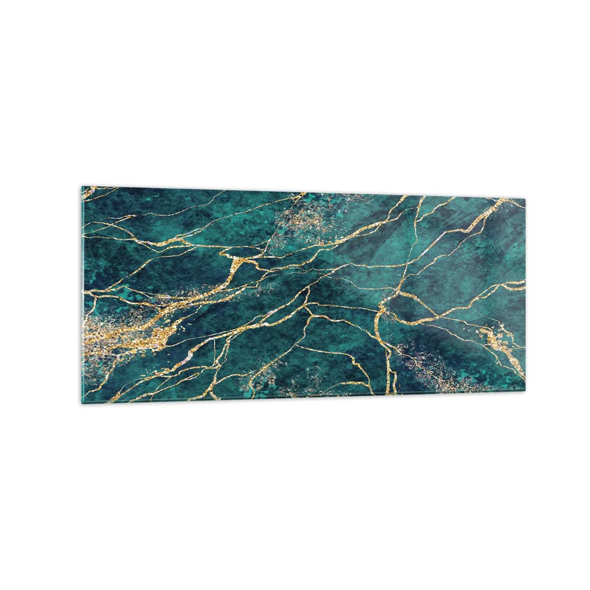 Glasbild - Bild auf glas - Strukturiertes Marmormuster in Türkis- und Goldtönen - 120x50cm - Goldmine - Moderne Wanddekoration für Wohnzimmer und Schlafzimmer ARTTOR