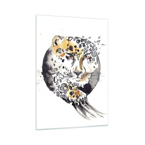 Glasbild - Bild auf glas - Leopard in einer dynamischen, abstrakten Komposition - 50x70cm - Raubtierschönheit - Moderne Wanddekoration für Wohnzimmer und Schlafzimmer ARTTOR