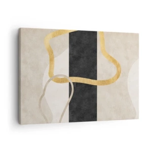 Bild auf Leinwand - Leinwandbild - Ein minimalistisches Design mit geschwungenen Formen in Gold und Schwarz. - 70x50cm - Schleifenformen - Moderne Wanddekoration für Wohnzimmer und Schlafzimmer ARTTOR