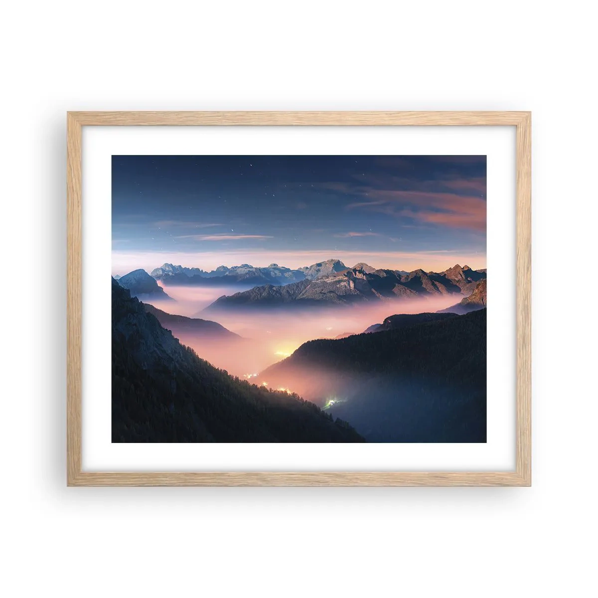 Poster in einem Rahmen aus heller Eiche - Licht in den Tälern - 50x40 cm