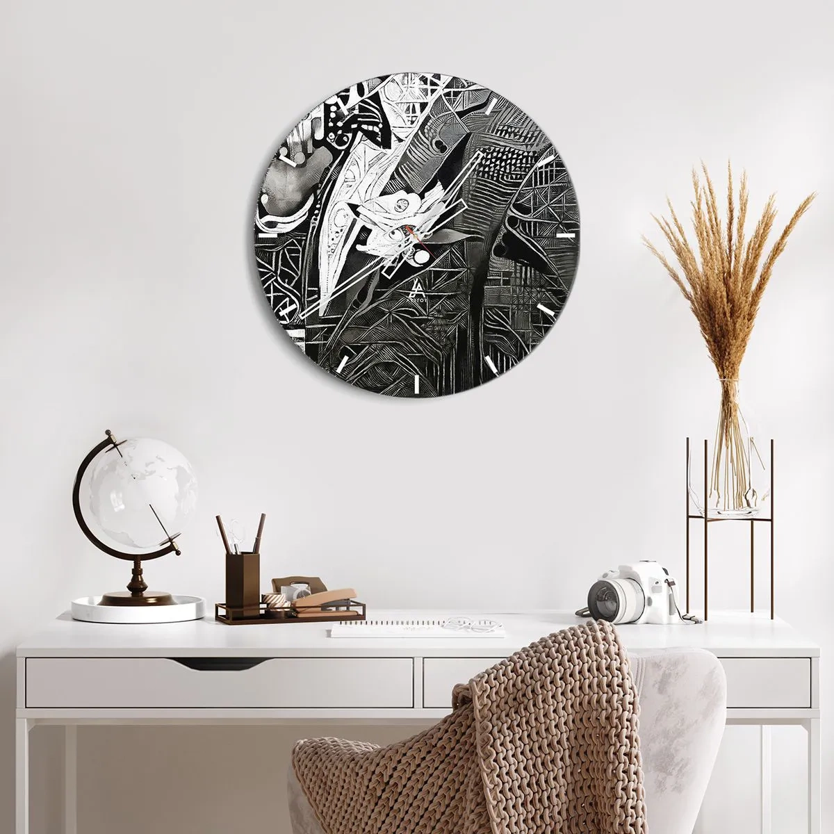 Wanduhr - Glasuhr - Schwarz-Weiß-Abstraktion mit komplexen geometrischen Mustern - 30x30cm - Nur ein scheinbar grauer Mann - Moderne Wanddekoration für Wohnzimmer, Küche und Schlafzimmer ARTTOR
