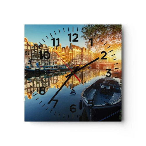 Wanduhr - Glasuhr - Morgen in Amsterdam - 40x40 cm