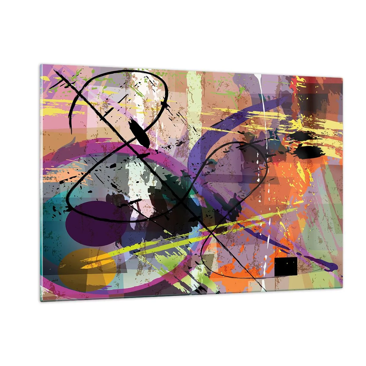 Glasbild - Bild auf glas - Bunte abstrakte Formen und Linien in einer dynamischen Komposition - 120x80cm - Du kannst geradeaus oder umhergehen - Moderne Wanddekoration für Wohnzimmer und Schlafzimmer ARTTOR