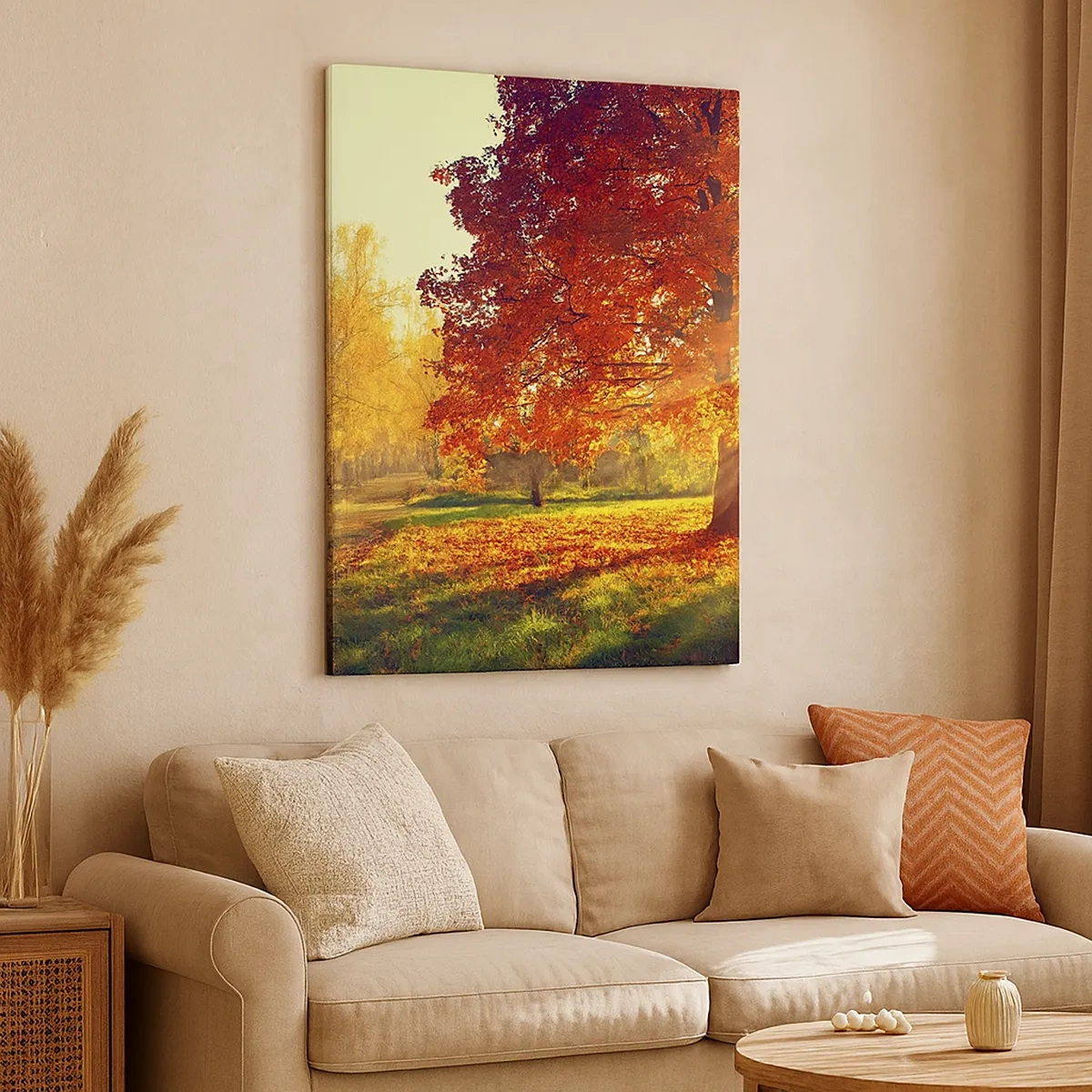 Bild auf Leinwand - Leinwandbild - Herbstpark im Sonnenlicht - 50x70cm - Unhöflich ist schön - Moderne Wanddekoration für Wohnzimmer und Schlafzimmer ARTTOR