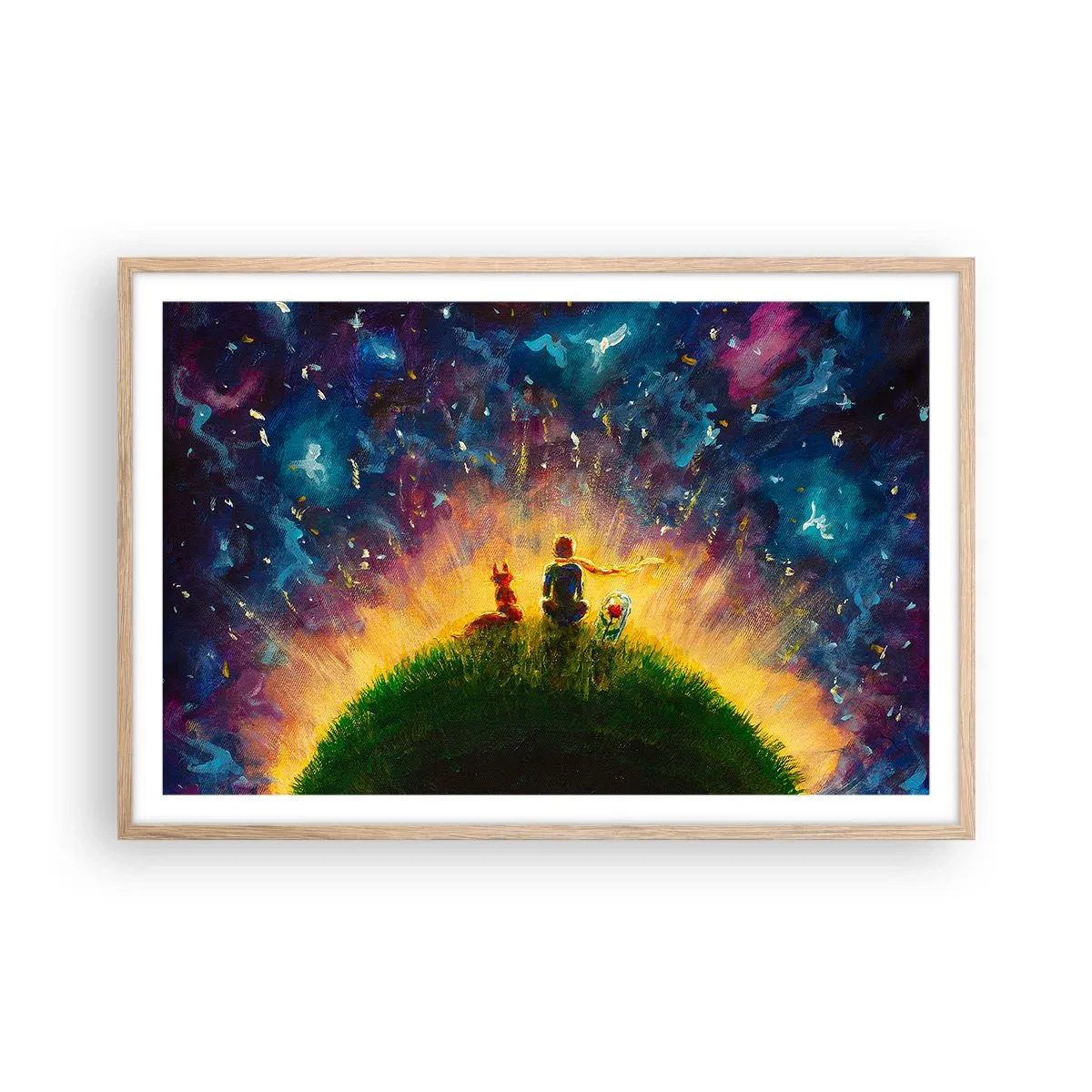 Poster in einem Rahmen aus heller Eiche - Liebe und Freundschaft - die ganze Welt - 91x61 cm