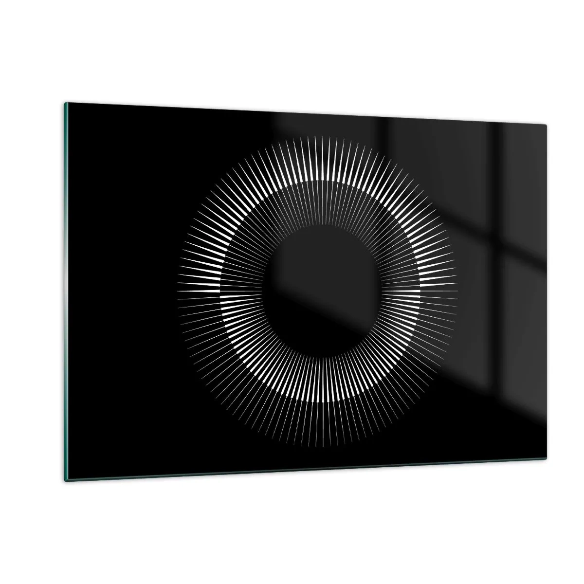 Glasbild - Bild auf glas - Weiße Strahlen bilden einen Kreis auf schwarzem Hintergrund - 120x80cm - Schwarze Sonne - Moderne Wanddekoration für Wohnzimmer und Schlafzimmer ARTTOR