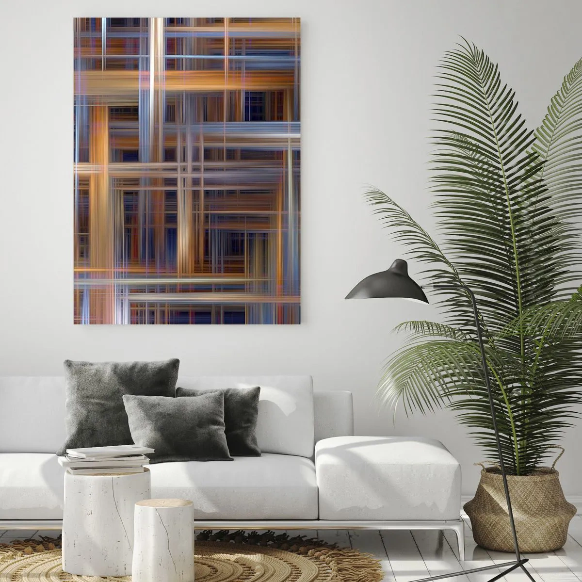 Glasbild - Bild auf glas - Abstrakte geometrische Muster in Pastellfarben - 70x100cm - Aus Licht gewebt - Moderne Wanddekoration für Wohnzimmer und Schlafzimmer ARTTOR