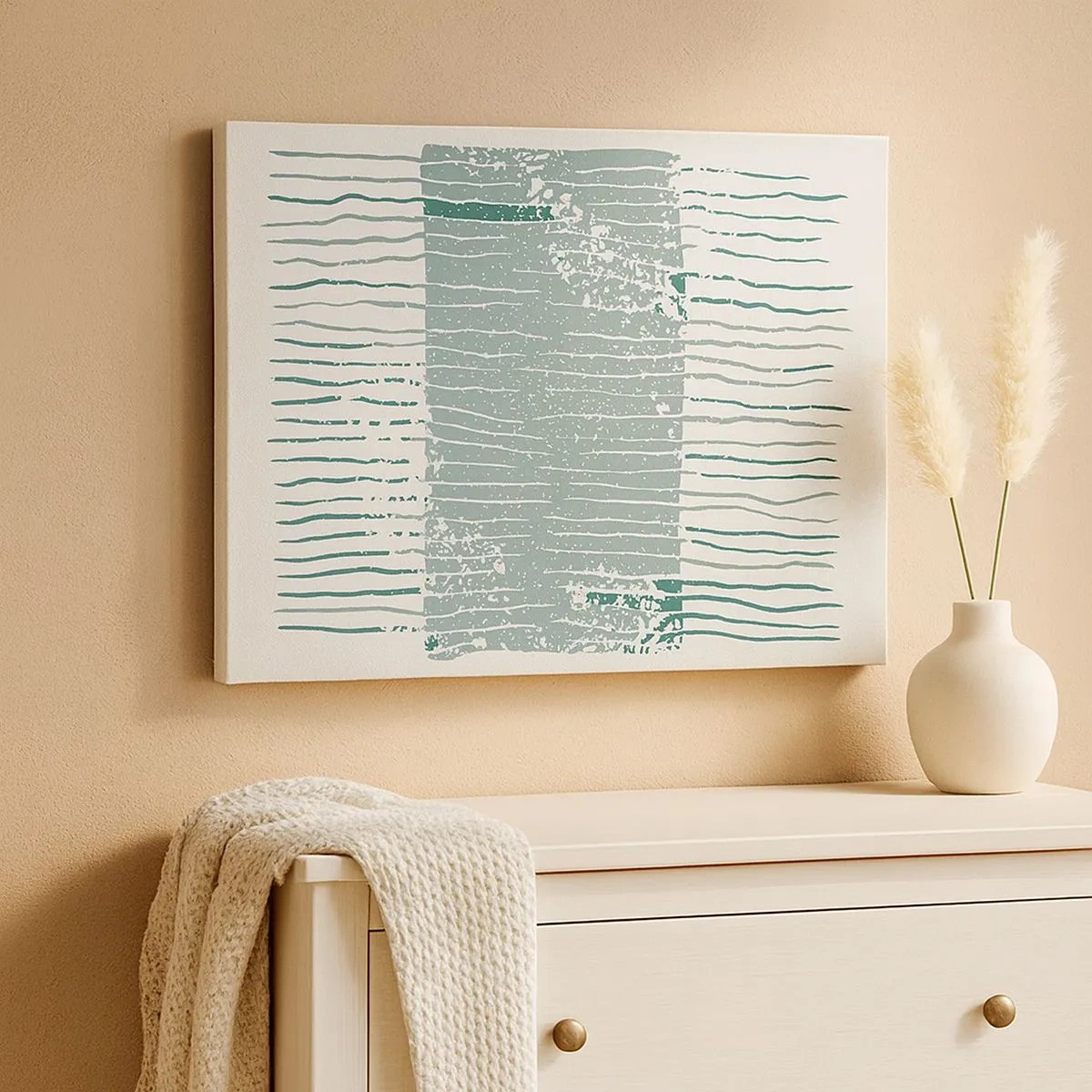 Bild auf Leinwand - Leinwandbild - Geometrisches Muster in Meeresgrün- und Weißtönen - 70x50cm - Marine Abstraktion - Moderne Wanddekoration für Wohnzimmer und Schlafzimmer ARTTOR