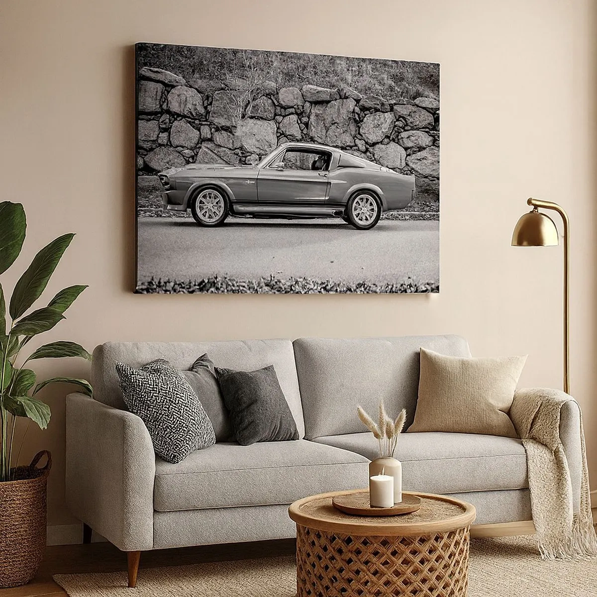 Bild auf Leinwand - Leinwandbild - Schwarz-Weiß-Foto eines Oldtimers - 70x50cm - Die Legende der 1960er - Moderne Wanddekoration für Wohnzimmer und Schlafzimmer ARTTOR