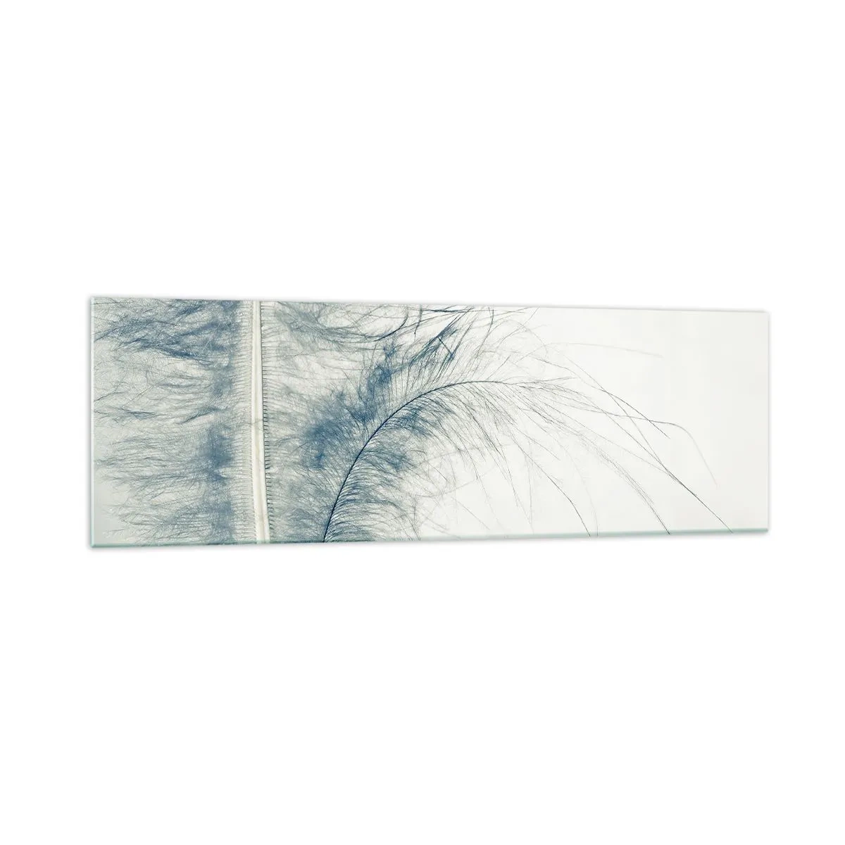 Glasbild - Bild auf glas - Eine zarte Feder in Pastelltönen auf hellem Untergrund - 160x50cm - Flüstern der Natur - Moderne Wanddekoration für Wohnzimmer und Schlafzimmer ARTTOR