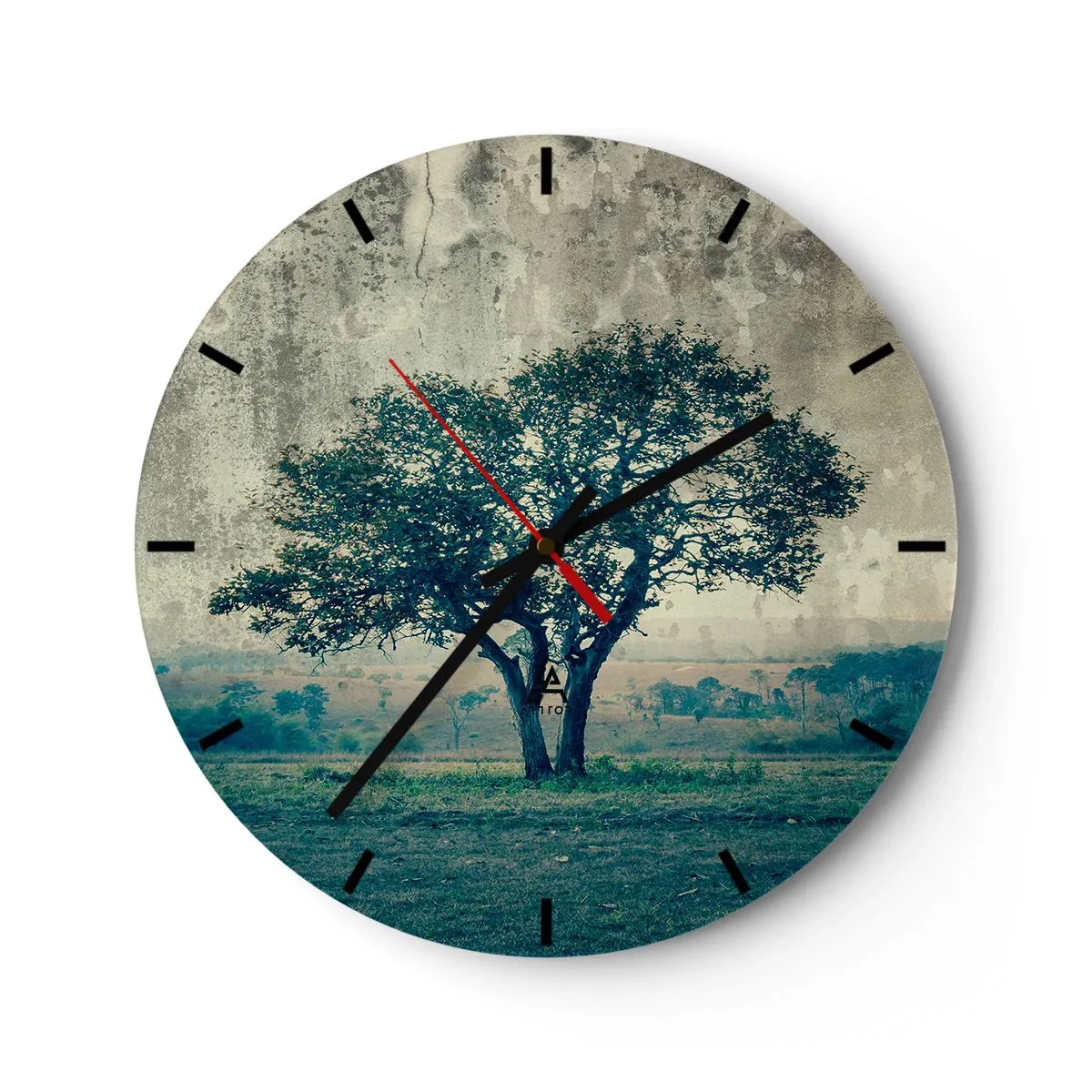Wanduhr - Glasuhr - Ein Apfelbaum auf blauem Feld? - 40x40 cm