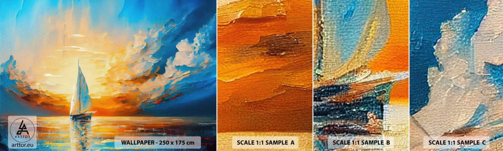 Fototapetenmuster Standard Eco - In Gold segeln - Landschaft, Nautisch, Segelboot - 100x30 cm