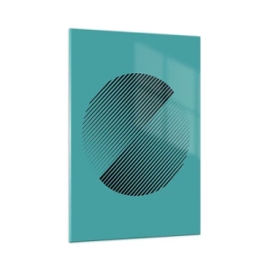 Glasbild - Bild auf glas - Ein minimalistischer Kreis mit Linien auf türkisfarbenem Hintergrund. - 70x100cm - Kreis – eine geometrische Variante - Moderne Wanddekoration für Wohnzimmer und Schlafzimmer ARTTOR