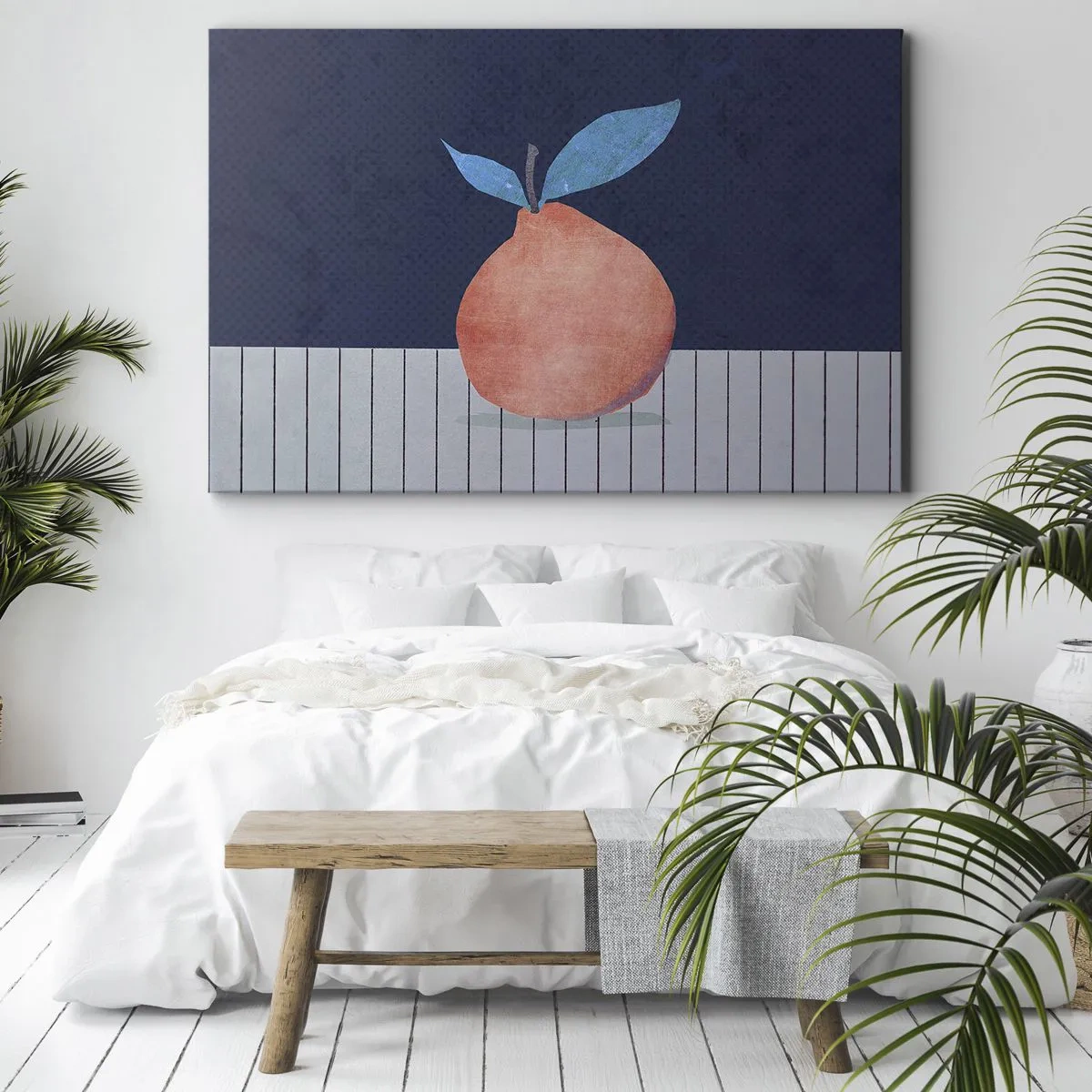 Bild auf Leinwand - Leinwandbild - Abstrakte Früchte vor einem Hintergrund aus kontrastierenden Farben und geraden Linien. - 70x50cm - Konvexität und Ebene - Moderne Wanddekoration für Wohnzimmer und Schlafzimmer ARTTOR