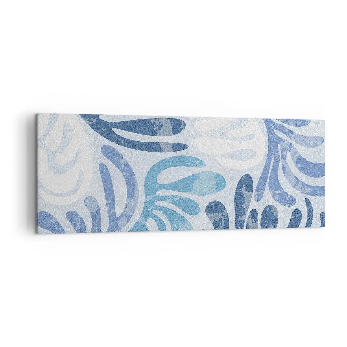 Bild auf Leinwand - Leinwandbild - Abstrakte Formen in Blautönen auf weißem Hintergrund - 140x50cm - Blaue Farne - Moderne Wanddekoration für Wohnzimmer und Schlafzimmer ARTTOR