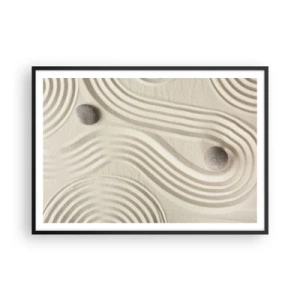 Poster in einem schwarzem Rahmen - Minimalistisches Zen-Design mit Sand und Steinen - 100x70cm - Ein Hauch von Wärme - Moderne Wanddekoration für Wohnzimmer und Schlafzimmer ARTTOR