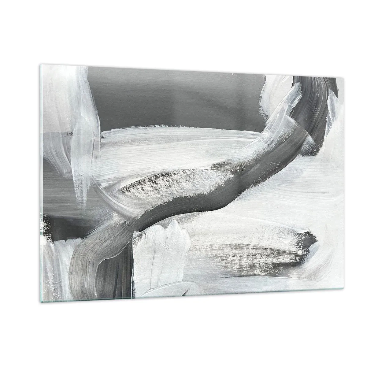 Glasbild - Bild auf glas - Schwarz-Weiß-Abstraktion mit dynamischen Pinselstrichen. - 120x80cm - Entscheidender Schritt - Moderne Wanddekoration für Wohnzimmer und Schlafzimmer ARTTOR