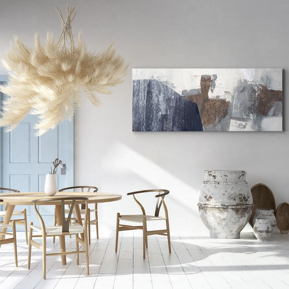 Bild auf Leinwand - Leinwandbild - Abstrakte Formen in Blau- und Brauntönen - 120x50cm - Blaue und braune Formen - Moderne Wanddekoration für Wohnzimmer und Schlafzimmer ARTTOR