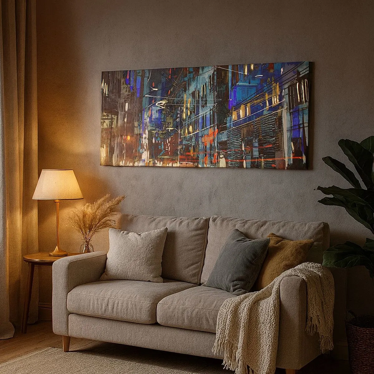 Bild auf Leinwand - Leinwandbild - Abendlicher Straßentrubel - 100x40 cm